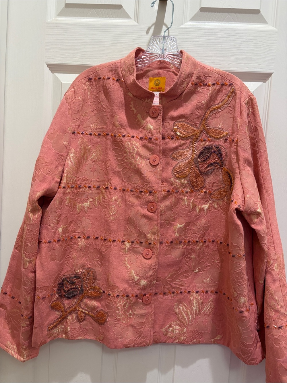 Ruby Rd. Pink Floral Jacquard Jacket